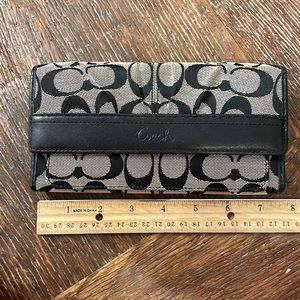 Coach Logo Canvas and Brown Leather Clutch Wallet, 16 Card Slots